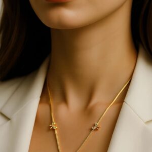 18K Gold-Plated Stainless Steel Tarnish-Free Waterproof Bow Design Chain Necklace - Gold