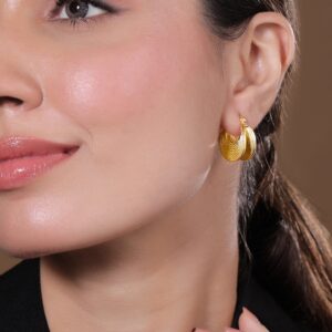 18K Gold Plated Stainless Steel Tarnish-Free Waterproof Demi Fine Hoop Earrings - Gold