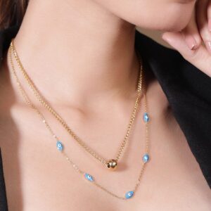 18K Gold-Plated Stainless Steel Tarnish-Free Waterproof Evil Eye Layered Necklace - Gold