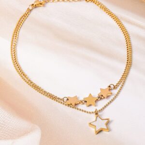 18K Gold Plated Stainless Steel Tarnish-Free Waterproof Star Charm Anklet - Gold