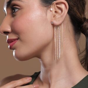 18K Gold Plated Zirconia Studded Multi-Layered Shoulder Duster Ear Cuff Earrings