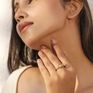 18KT Gold Plated Stainles Steel Tarnish Free Waterproof Demi-Fine Finger Ring - Gold