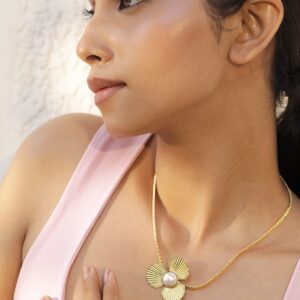 18KT Gold Plated Stainles Steel Tarnish Free Waterproof Demi-Fine Floral Necklace - Gold