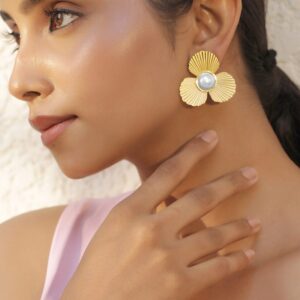 18KT Gold Plated Stainless Steel Tarnish Free Waterproof Demi-Fine Stud Earrings - Gold