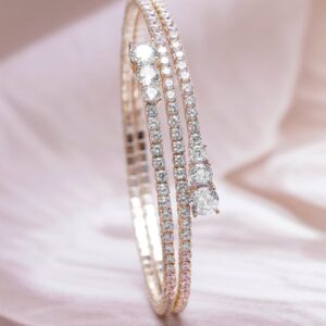 22K Gold Plated AD & Cubic Zirconia Studded Triple Layered Bracelet - Gold