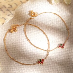 22K Gold plated beaded Sleek anklets - Gold