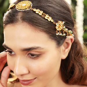 22K Gold plated Kundan crystal with paegal Sheesh Phoolstel beads and pearls R - Gold