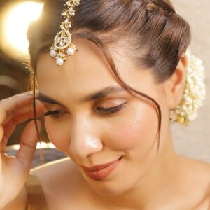 22K Gold Plated Kundan & Pearl Studded Maang Tikka Traditional and Elegant Jewelry - Gold