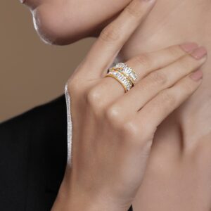 22K Gold Plated Multicolor AD & Cubic Zirconia Studded Adjustable Finger Ring - Gold