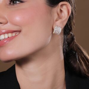 22K Gold Plated Sparkling AD & Cubic Zirconia Studded Luxurious Hoop Earrings - Silver
