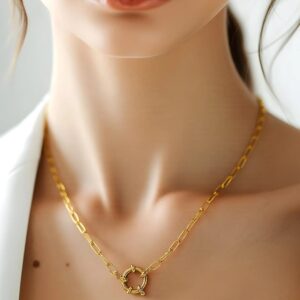 22K Gold Plated Stainless Steel Tarnish-Free Waterproof Chain Necklace with Round Clasp - Gold