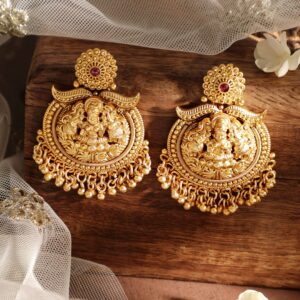 22k Gold-Plated Temple Chandbali Earrings in Timeless Elegance - Gold