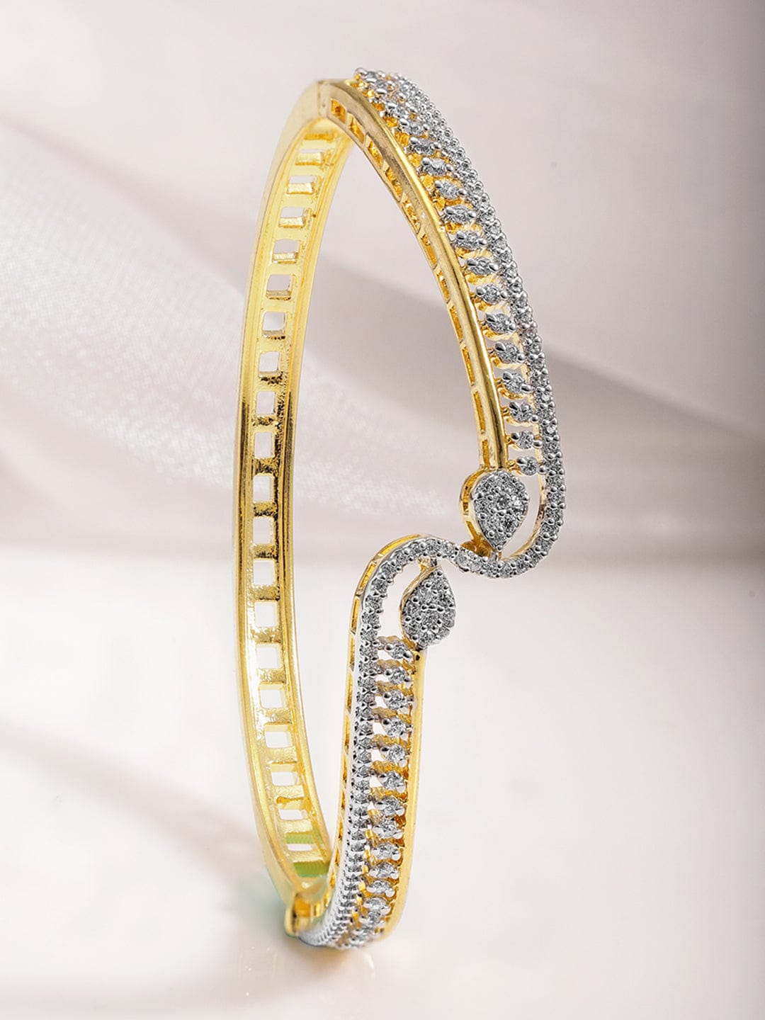 22KT Gold Plated Cubic Zirconia Stylish Slip On Bracelets - Gold