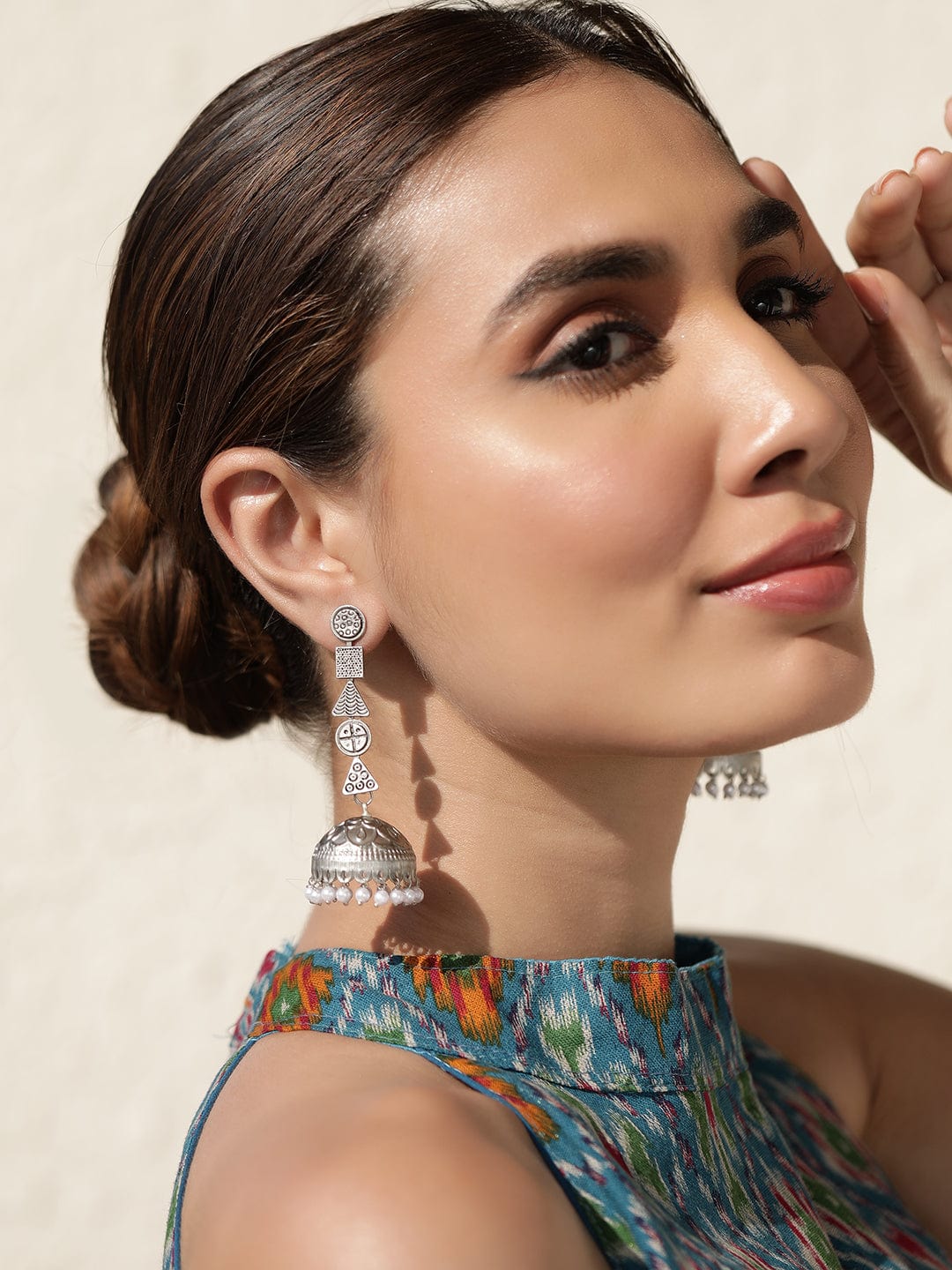 Boho Elegance Oxidized Jhumka Earrings for Artistic Style - Silver