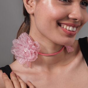 Charming Double Pink Floral Choker with Soft Rope Detailing - Stylish Jewelry - f-White