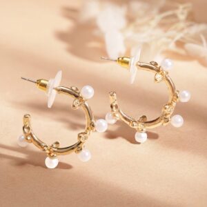 Gold-Plated Handcrafted Half Hoop Earrings - Gold