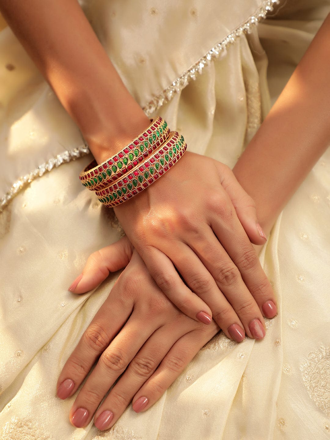 Eternal Elegance 22K Gold-Plated Kemp Stone Bangles - 2.8