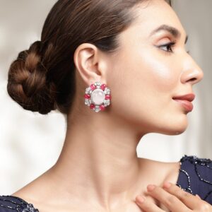 Ethereal Elegance AD-Studded Silver-Tone Demi-Fine Ear Adornments - Pink