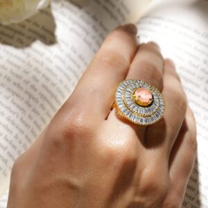 18K Gold-Plated Pink Sapphire & Cubic Zirconia-Studded Adjustable Finger Ring - Gold