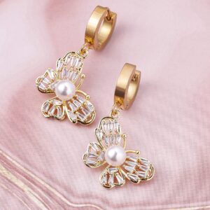 Gold Plated Stainless Steel Tarnish Free Waterproof Butterfly Drop Earrings - Gold