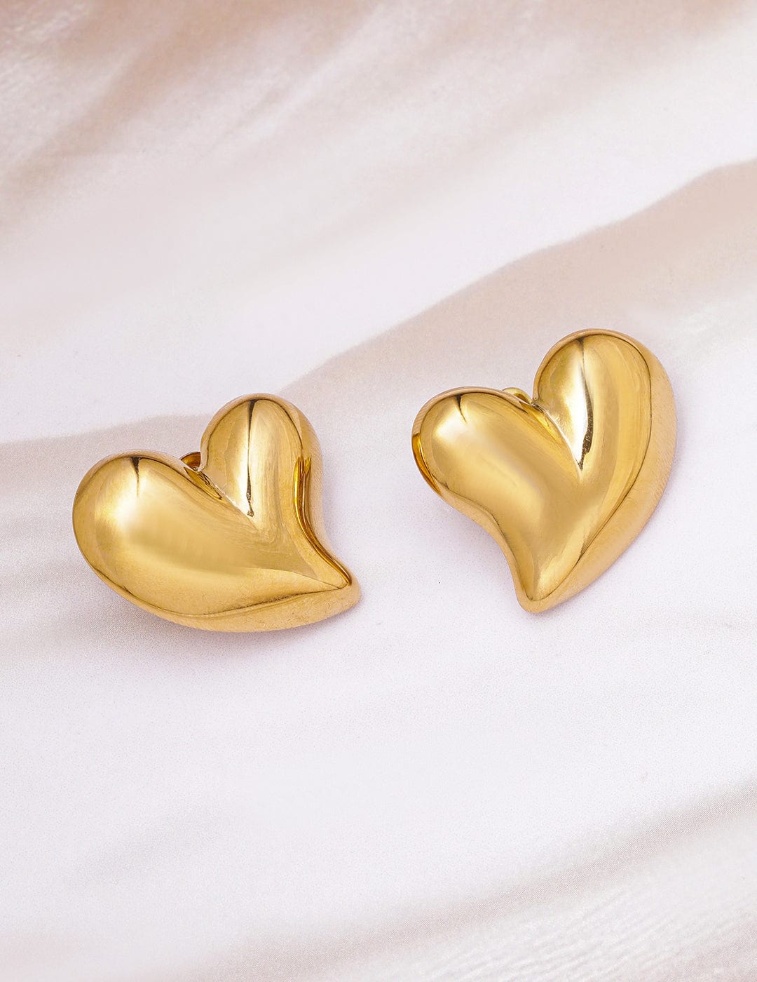 Gold Plated Stainless Steel Tarnish Free Waterproof Demi-Fine Heart Shape Stud Earrings - Gold