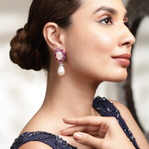 Modern Brilliance Silver-Tone AD Demi-Fine Earrings for Subtle Opulence" - Pink