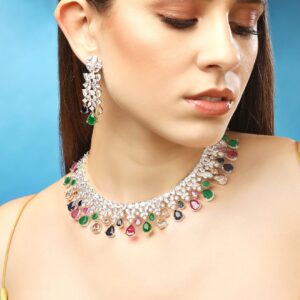 Multi color Zircon Studded Jewellery Set - Multicolor
