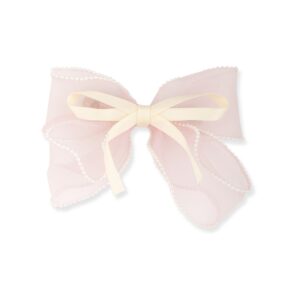 Pink organza bow with pearl detailed stunning hair clip - Silver