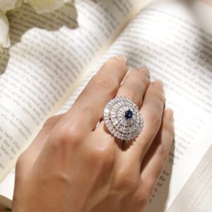 Rhodium Plated AD Stone Studded with blue StoneFinger Ring - Blue