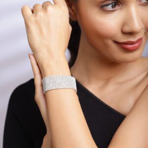 Rhodium -Plated American Diamond Charm Bracelet - Silver