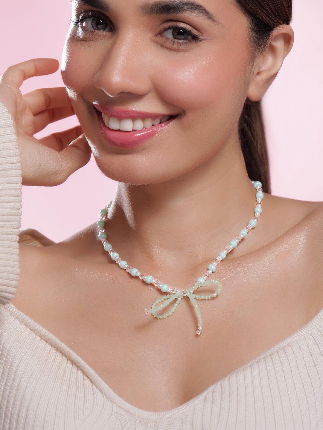 rhodium-plated-aqua-green-white-beaded-necklace-with-mint-green-bow-pendant-necklace-and-chains-36954405241006.jpg