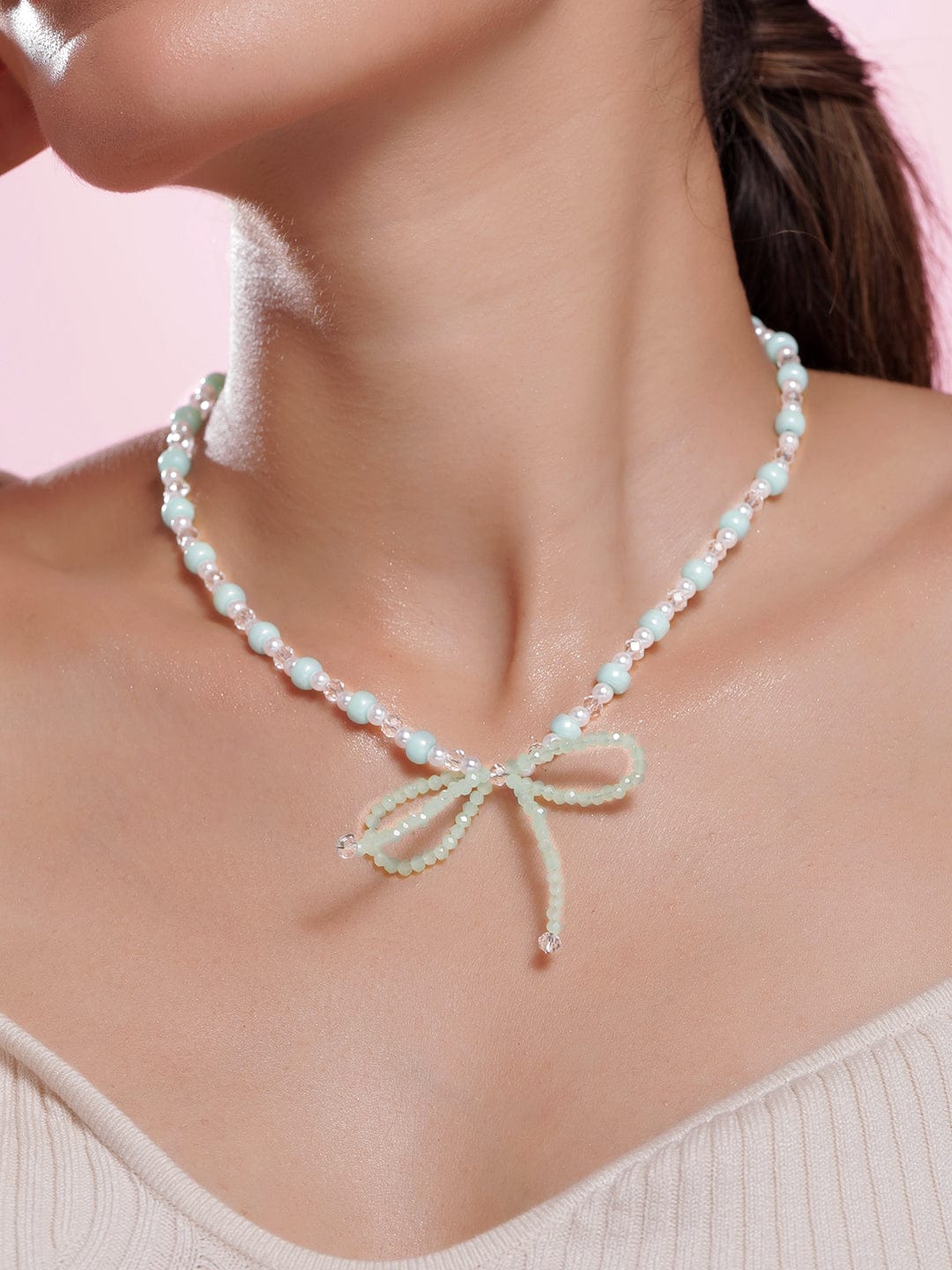 rhodium-plated-aqua-green-white-beaded-necklace-with-mint-green-bow-pendant-necklace-and-chains-36954405273774.jpg