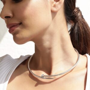 Rhodium-Plated Celestial Circlet Toro Round Collar Chocker - Silver