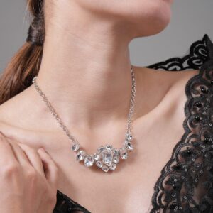 Rhodium Plated Crystal AD & Cubic Zirconia Studded Luxurious Choker Necklace - Silver