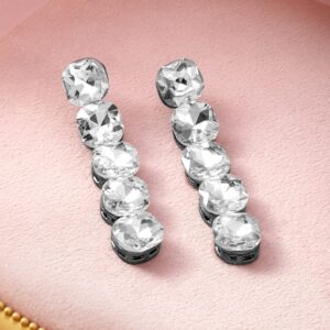 Rhodium Plated Crystal Zirconia Studded Statement Drop Earrings - Silver