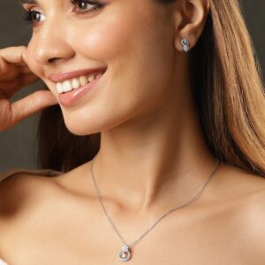 Rhodium-Plated CZ-Studded Pendent Set - Silver