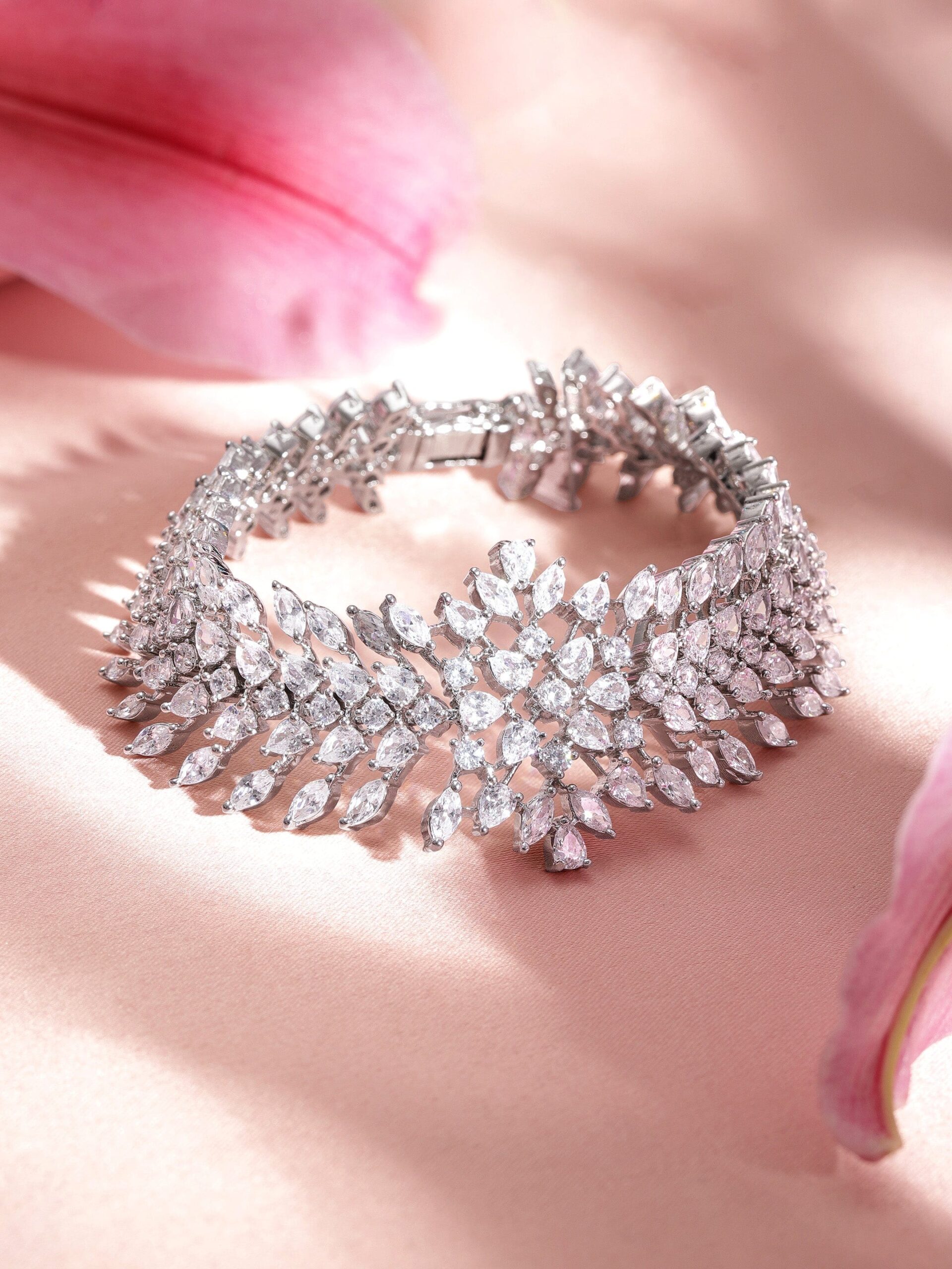 Rhodium Plated Marquise and Pear Crystal Cubic Zirconia Demi-Fine Luxury bracelet - Silver