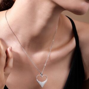 Rhodium-Plated Stainless Steel Tarnish-Free Waterproof Zirconia Studded Heart Pendant - Silver Plated