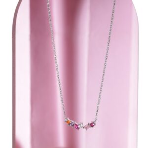 925 Silver Rhodium plated Zirconia Studded Multicolour Zirconia Pendant Necklace - Silver