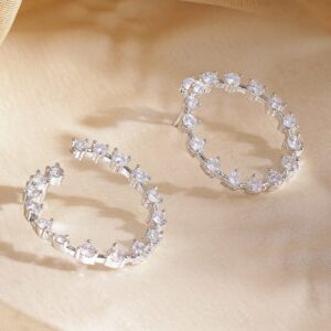 Rhodium plated zirconia studded organic chic stud earrings - Silver