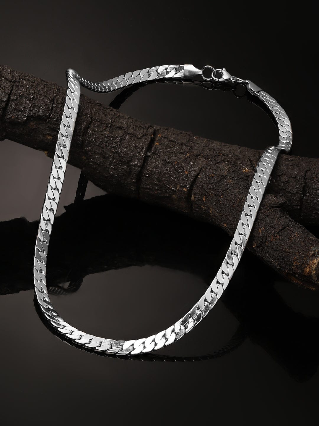 Roadster Rhodium-Plated Stainless Steel Flat Link Chain & Necklace for Men - Silver