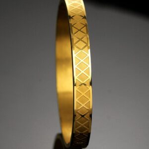 22K Gold-Plated Geometric Cross-Hatch Textured Bracelet for Men