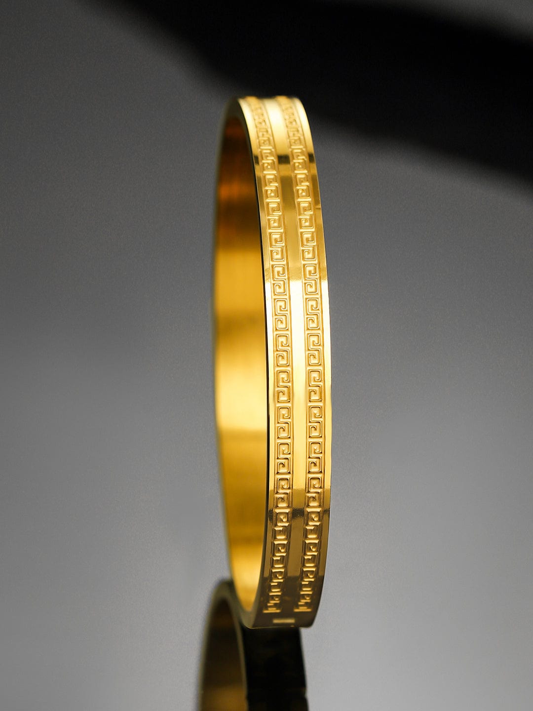 22K Gold-Plated Greek Key Pattern Textured Statement Bracelet for Men