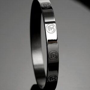 Black Stainless Steel Om Symbol Engraved Statement Bracelet for Men