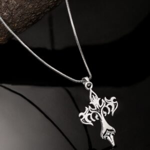 Roadster Men Silver-Toned Polished Tribal Cross Pendant with Chain