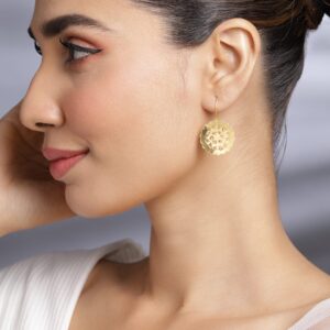18 KT Gold-Plated Circular Filigree Drop Earrings - Gold