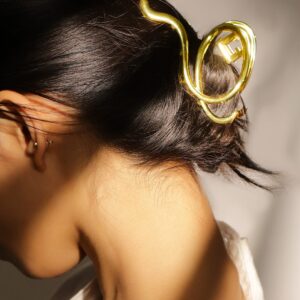 18K Gold Plated Abstract Curved Design Hair Claw Clip – Statement Hair Accessory - Gold