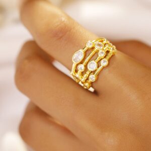18K Gold-Plated AD Studded Multi-Band Classic Statement Adjustable Ring