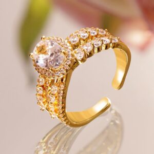 18K Gold-Plated Adjustable Ring with White AD & Cubic Zirconia Triple Band Design