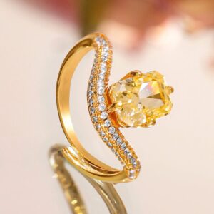 18K Gold-Plated Adjustable Ring with Yellow Sapphire & Cubic Zirconia Detailing